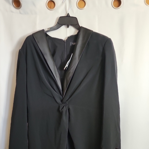 (0459) Lauren Ralph Lauren Black Maxi Dress with Notched Collar - Picture 7 of 11